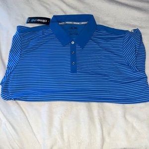 XXL ADIDAS BLUE STRIPED GOLF SHIRT. BRAND NEW.